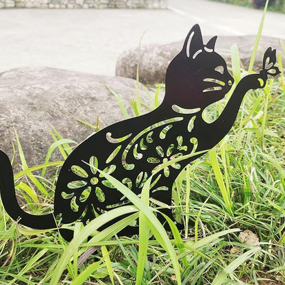 Haofy Cat Silhouette, 1 Piece of Lifelike Cat Yard Art Garden Metal Statue Decor, Hollow Decorative Stakes for Outdoor Farmhouse Pathway Lawn Decorations