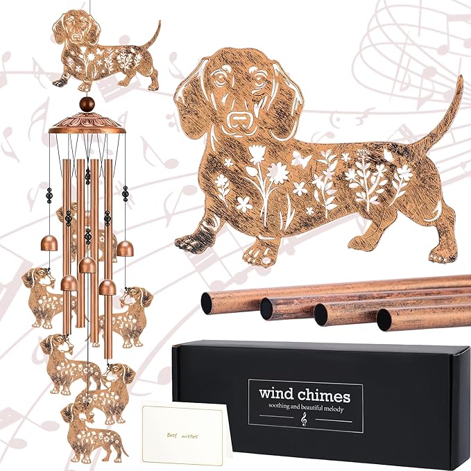 Dachshund Gifts Wind Chimes - Dog Decor Metal Windchimes Outdoors Decoration for Garden Patio Balcony Porch Christmas New Year Birthday Gift for Animal Lover Women Mother Father Grandma Wife