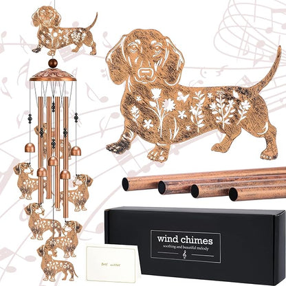 Dachshund Gifts Wind Chimes - Dog Decor Metal Windchimes Outdoors Decoration for Garden Patio Balcony Porch Christmas New Year Birthday Gift for Animal Lover Women Mother Father Grandma Wife