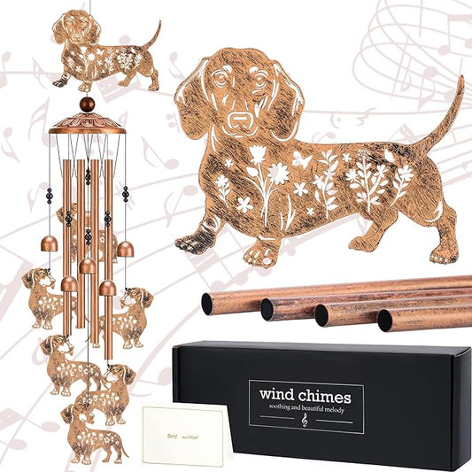 Dachshund Gifts Wind Chimes - Dog Decor Metal Windchimes Outdoors Decoration for Garden Patio Balcony Porch Christmas New Year Birthday Gift for Animal Lover Women Mother Father Grandma Wife