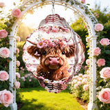Wind Spinners Cute Cow Floral Crown Art 9.8 x 9.8 Inch Metal Wind Spinner Outdoor Garden Decor Soft Farm Illustration Decorative Wind Spinners for Yard Patio