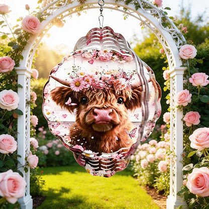 Wind Spinners Cute Cow Floral Crown Art 9.8 x 9.8 Inch Metal Wind Spinner Outdoor Garden Decor Soft Farm Illustration Decorative Wind Spinners for Yard Patio