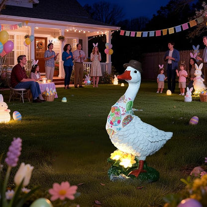 HONGLAND Solar Porch Goose Garden Statue with Glowing Flower, 10" Solar Duck Decorative Figurine for Outdoor Lawn Patio Yard Backyard Porch Ornaments - Unique Gift for Women