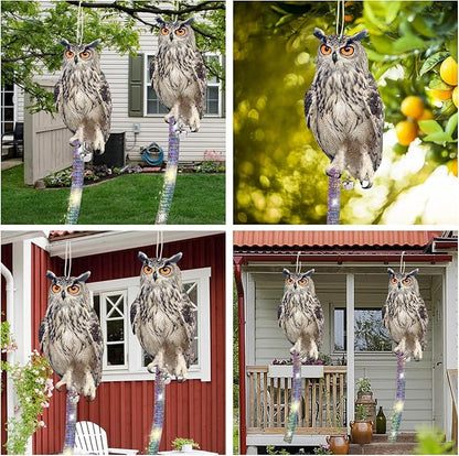 2PCS Hanging Effective Fake Owl Control Device Dual-Side Outdoors Owl with Reflective Tape for Patio Yard Outdoor Front Porch Backyard Windows