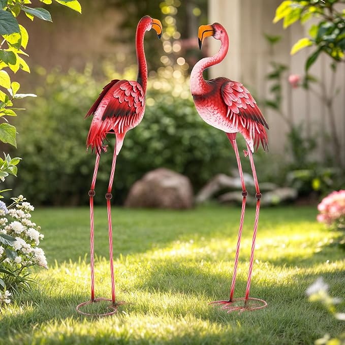 Extra-Large Flamingo Statue, 37.2" Handmade Metal Flamingo Yard Decor with Ground Stakes, Unique Outdoor Lawn Ornaments for Garden Patio, Vintage Pink Sculpture Gift for Housewarming Party