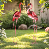 Extra-Large Flamingo Statue, 37.2" Handmade Metal Flamingo Yard Decor with Ground Stakes, Unique Outdoor Lawn Ornaments for Garden Patio, Vintage Pink Sculpture Gift for Housewarming Party