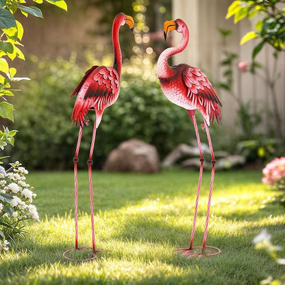 Extra-Large Flamingo Statue, 37.2" Handmade Metal Flamingo Yard Decor with Ground Stakes, Unique Outdoor Lawn Ornaments for Garden Patio, Vintage Pink Sculpture Gift for Housewarming Party