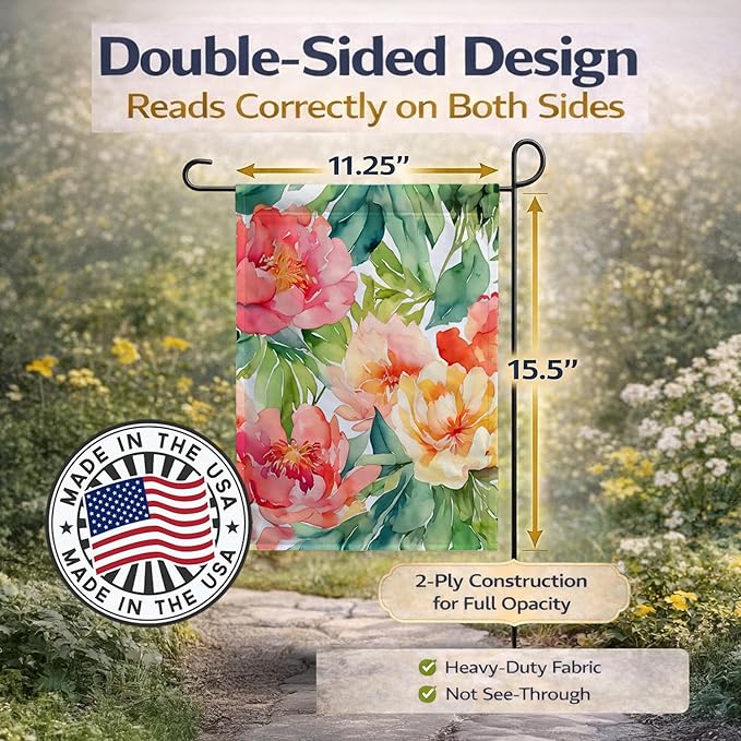 Caroline's Treasures Indiana Peonies in Watercolor Garden Flag Mailbox Flag Decorative Yard Flag Banner Outside Patio Artwork Yard Flower Beds, Garden Size, Multicolor