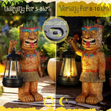 Tuanse 9.5" H Solar Tiki Statue Bar Decorations Outdoor Garden Patio Hawaiian Luau Tiki Figurine with Solar Lantern Light Tropical Summer Decor for Lawn Yard Pool Housewarming Birthday Funny Gift