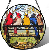 Stained Glass Window Hanging Cardinal on Bench Large 11.8" - Bird Suncatcher Door Garden Patio Sun Catcher Home Decor Christmas for Mom Woman Nana Friends Men Bird Lovers