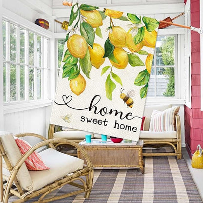 Baccessor Spring House Flag Lemon Bee Floral Home Sweet Home Large Yard Flag 28 X 40 Inch Double Sided Burlap Summer Welcome Flag for Outside Outdoor Porch Decor