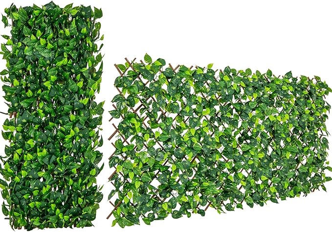 Giantex Expandable Fence Privacy Screen - Decorative Faux Green Ivy Fencing Panel for Balcony, Artificial Hedges with PE Leaves and Willow for Outdoors Garden Patio Deck Apartment, 1 Pack