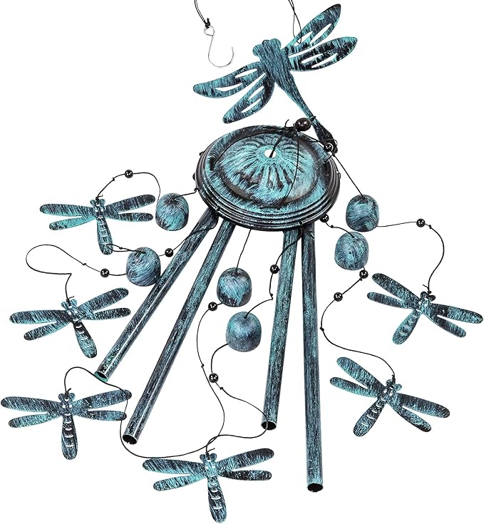Monsiter QE Outdoors Wind Chimes with 4 Aluminum Tubes - Dragonfly S Hook, Wind Bells Hanging Decorate for Patio, Garden, Backyard or Porch