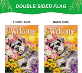 IVN Welcome Dog Garden Flag 12x18 Inch – Floral Puppy Spring Summer Outdoor Flag, Double Sided Burlap Yard Flag for Porch Lawn Patio Decor
