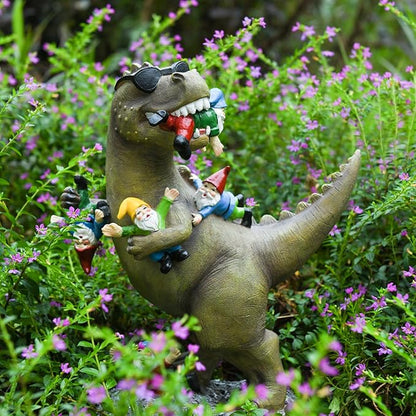 Garden Gnome Statues Garden Decor - Large Dinosaur Eating Gnomes Outdoor Decor for Patio,Lawn,Yard Decor - Uique Housewarming Gift