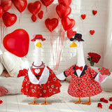 Abbylike 2 Sets Wedding Porch Goose Outfits Red Heart Porch Yard Goose Outfits Clothes Costume Fits Large 23'' Cement for Valentine's Day Garden Yard Statue Pathway Decorations