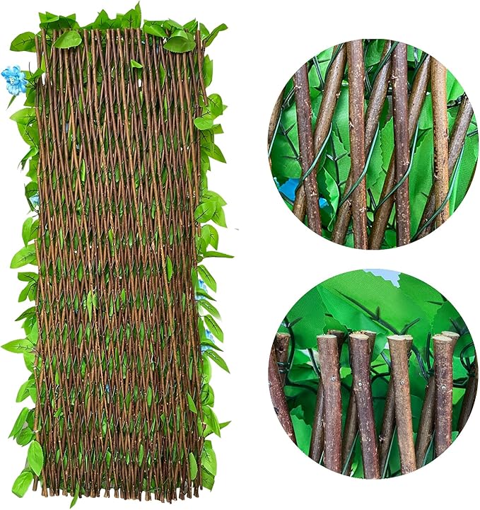 GLANT Expandable Fence Privacy Screen for Balcony Patio Outdoor,Decorative Faux Ivy Fencing Panel,Artificial Hedges (Single Sided Leaves) (4, Blue Flowers)