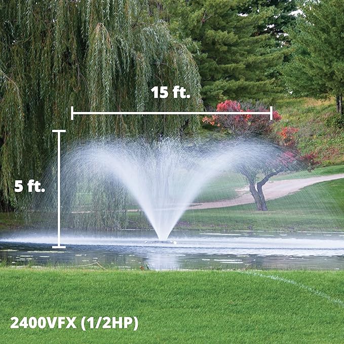 Kasco VFX Series Aerating Pond Fountain - 1/2 Horse Power 120V Single Phase with 100 ft Electric Power Cord | RGB Lighting | Efficient Pond Aeration Systems