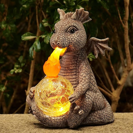 mopha Solar Garden Outdoor Statues Dragon Holding Magic Orb with Solar LED Lights Lawn Décor Dragon Sculpture for Garden Yard Lawn Balcony and Home, for Women