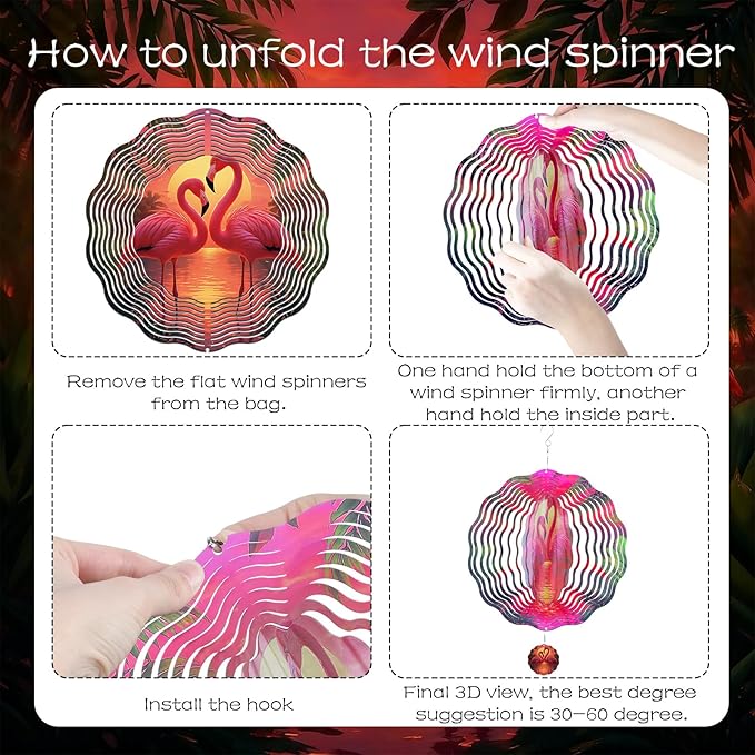Flamingo Wind Spinners Outdoor - Flamingo Gifts for Women, Metal Wind Chime for Outside, 12 Inches Wind Sculptures with Tail Spinner for Indoors Room Garden Patio Yard Porch Backyard