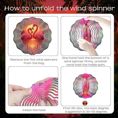 Flamingo Wind Spinners Outdoor - Flamingo Gifts for Women, Metal Wind Chime for Outside, 12 Inches Wind Sculptures with Tail Spinner for Indoors Room Garden Patio Yard Porch Backyard