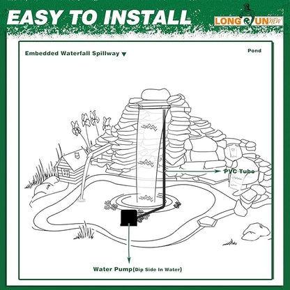 Pool Fountain, LONGRUNNEW Transparent Acrylic Pool Waterfall Spillway with Pipe Connector Kits for Indoor/Outdoor Decorative, 11.8 Inches Pool Water Feature for Garden Patio, Backyard Koi Pond Decor