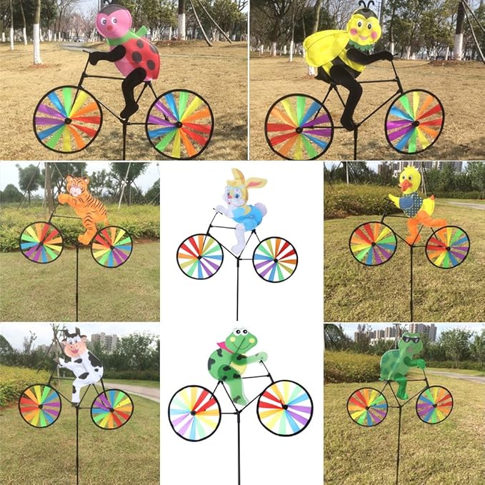 3D Animal on Bike DIY Windmill, Lawn Yard Garden Colorful Wind Spinner Decor (Duck)