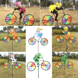 3D Animal on Bike DIY Windmill, Lawn Yard Garden Colorful Wind Spinner Decor (Beetle)
