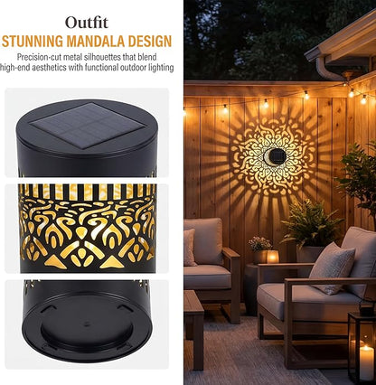 Decorative Solar Mandala Lights, Metal Outdoor Step Wall Lights, Waterproof Solar Powered Mandala Fence Lights for Garden Patio Yard Decor,Eco-Friendly & Easy Install (4)