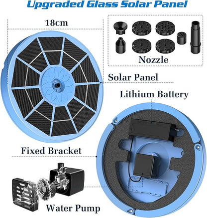 AISITIN 3.5W Solar Bird Bath Fountain with Built-in 1800mAh Battery, Solar Water Pump with 8 Nozzles, Solar Powered Fountain for Garden, Birdbath, Pond, and Outdoor Decor