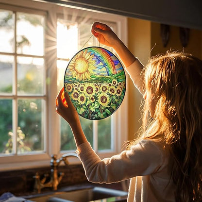 Sunflower Stained Glass Suncatcher Window Hanging Decor, Christmas, Mother's Day, Birthday Sunflower Gifts for Women Adults, Friends Sisters Teachers, Home Decorations for Window Kitchen Garden Patio