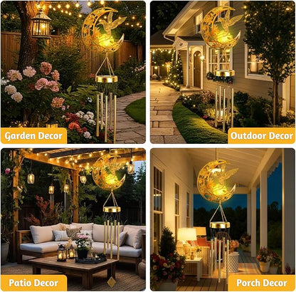 Solar Wind Chimes for Outside Hummingbird Gifts for Women Mom Grandma Sister Crackle Glass Ball Wind Chimes Solar Lights Outdoor Decor for Garden Backyard Patio Yard Porch, Mothers Gift Birthday Gifts