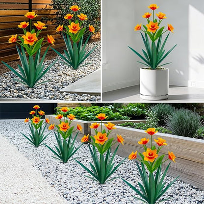 Homight Metal Agave Plant Outdoor Decoration Outdoor Garden Decoration Daffodils Flowers Mexican Yard Art Daffodils Flowers Decorative Garden Gift (3 Big Orange Daffodil)