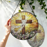 Stained Glass Cross Suncatcher Window Hanging, Christian Sun Catchers Indoor Window, Easter Suncatchers for Windows Hanging, Home Garden Decor Glass Panel, Religious Faith Christian Gift for Women Men