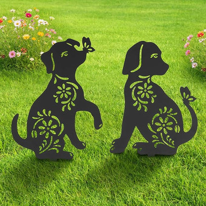FACULX Dog Metal Decorative Garden Stakes, Rust Proof Dog Metal Black Silhouette Decor Garden Stakes for Yard Patio Lawn Decorations, Dogs Outdoor Decor Gifts for Women/Men