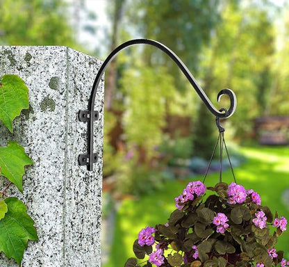 Monarch Abode Plant Hangers – Wall Mount Plant Hooks for Hanging Baskets, 14 Inch Metal Black Fence Wall Plants Hanger for Outdoor Indoor, Flower Pot, Bird Feeder, Wind Chime Bracket, 2 Pack