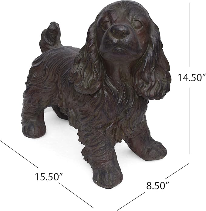 Josie Dog CAST SONE Garden Statue, Outdoor Cocker Spaniel Dog Garden Statue, Brown Finish, No Assembly Required