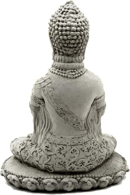 Praying Buddha Statue: Durable Solid Stone Sculpture with Aged Texture. Unique Home Décor, Garden Accent. Sealed for Outdoors. Handcrafted USA. (Antique/Gray)