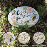 Spring Decorative Garden Stones Outdoor, 6x4.1In Bee Enjoy The Little Things Stone with Pink Floral, Concrete Stepping Stones for Walkway Pathway Yard Outside