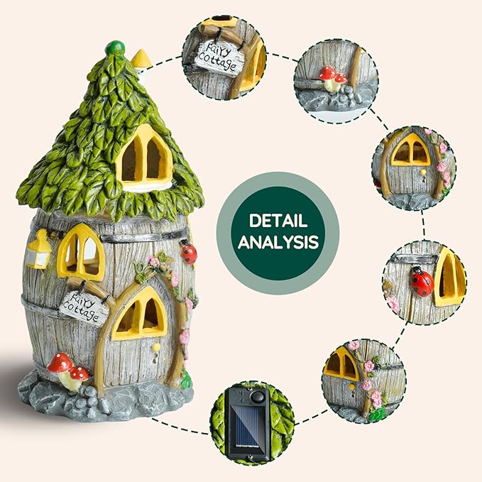 Fairy Garden House with Solar Light, Outdoor Figurine Lights Garden Statues,Yard Decorations Outdoor Fairy Garden Accessories,Decor Gifts for Mom Women,12 Inches, Huge Fairyland House