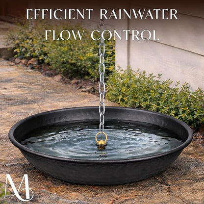 Monarch Rain Chains Rain Chain Basin – 12 Inch Hand Hammered Anchor Bowl for Gutters, Matte Black Decorative Anchoring Basin for Outside, Garden, Lawn & Patio Water Feature, Downspout Catcher Basins