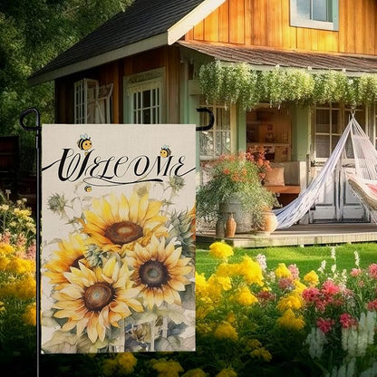 Summer Sunflower Garden Flag for Outside 12x18 Inch Double Sided Welcome Bee Vertical Seasonal Yard Flags Floral Holiday Party Yard Outdoor Decoration