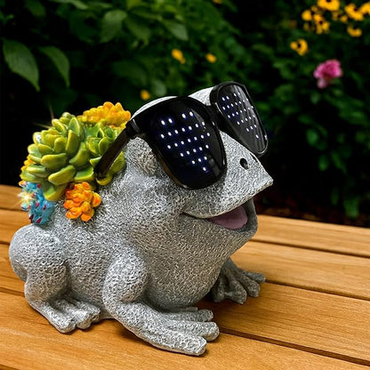 Frog Solar Garden Statue Decor with Succulent and Led Lights Outdoor Decoration for Lawn Backyard Patio Yard Ornament Housewarming Birthday Gifts for Mom Grandma Women