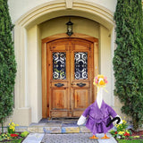 Shyyween Old Lady Porch Goose Outfit 23 Inch Cement Plastic Lawn Goose Statue Clothes Winter Pjs Purple Bathrobe and Curlers Coffee Cup Crutch Set