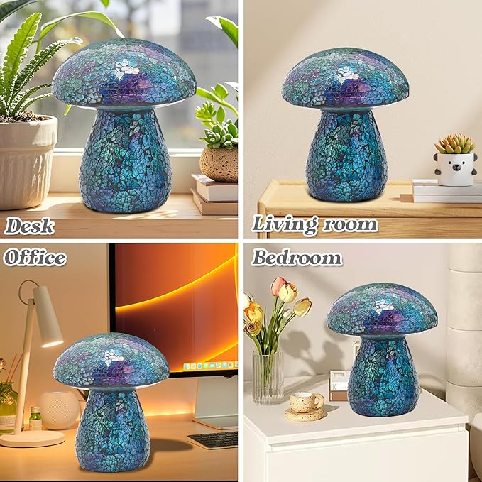 Bshine Mushroom Garden Statue Decoration, Mosaic Mushroom Sculptures Home Decor, Outdoor Waterproof Handmade Glass for Yard, Path, Lawn Ornaments and Indoor Decor, Blue