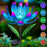 Solar Wind Spinner Outdoor Metal - Kinetic Lotus Flower Garden Sculptures & Spinners with Crackle Glass Lighting, 360° Spinning Yard Art Decor for Patio, Lawn, Pathway, Gifts for Women