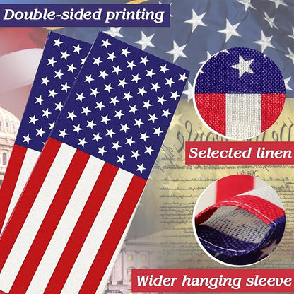 URSKYTOUS 2Pcs American Garden Flags Small American Flags Double Sided 12×18 Inch Weatherproof Patriotic USA Garden Flag Outside Thick Burlap Stars and Stripes Flag for Outdoor Yard Patio Lawn Decor