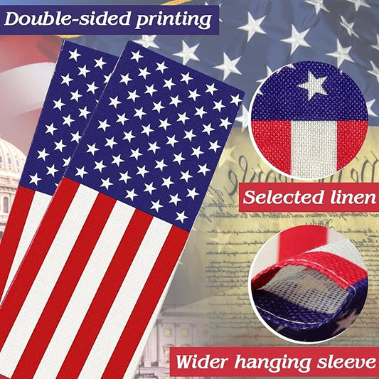 URSKYTOUS 2Pcs American Garden Flags Small American Flags Double Sided 12×18 Inch Weatherproof Patriotic USA Garden Flag Outside Thick Burlap Stars and Stripes Flag for Outdoor Yard Patio Lawn Decor