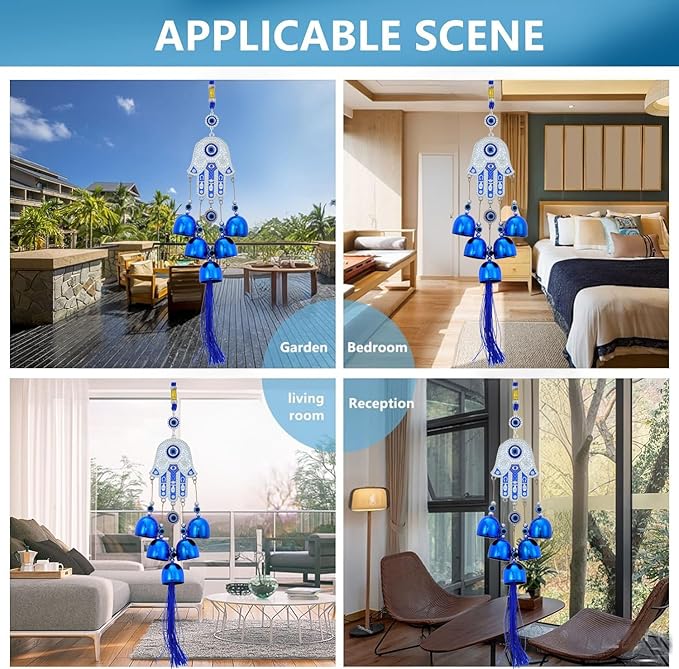 BWINKA Blue Evil Eye Hanging Decoration Ornament Metal Wind Chimes for Home Garden Gift Decoration(EYE-ZY66)