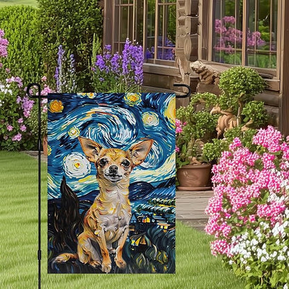 BlissYard Chihuahua Garden Flag 12x18 Double Sided Flag Starry Night Garden Flag Holiday Seasonal Yard Flag for Outside Welcome Porch Yard Patio Yard Banner